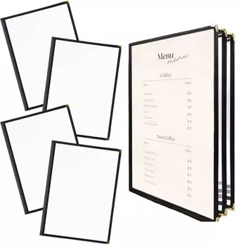 AZNABLE Меню Книга А4 Файл для меню Ресторан Обложка Черный Прозрачный 5 (6 страниц, книги)