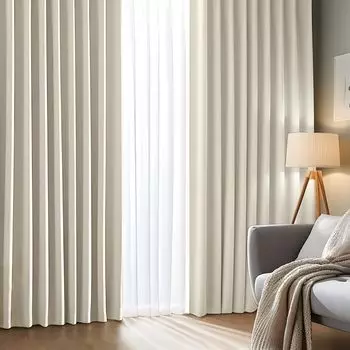 AZRA Комплект Блэкаут Вертикальный Холодный Однотонный Уровень 1 Подходит для Спален и Гостиных 2 Шторы и 2 Кружевные Шторы Ширина 100см х Длина Шторы, 4, бежевый