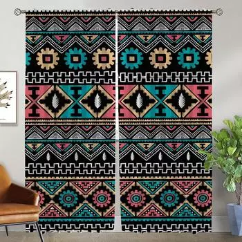 Aztec Anti-mosquito Curtains for Living Room Halloween Decoration Shades Blackout Curtain Tulle for Bedroom Partition Kitchen W50xH70cmx2pcs-CL