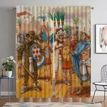 Aztec Window Curtain for Room 2 Panel Partition Anti-mosquito Curtains Shades Halloween Decoration Home Interior Curtains Living W50xH70cmx2pcs-CL