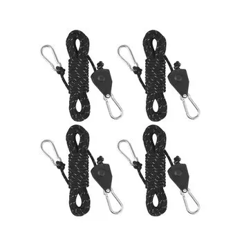 azumafy Веревка для палатки Веревка для кемпинга Веревка для брезента Паракорд Оттяжка с карабином Набор из 4 веревок с храповым механизмом 4 мм 4 м Многоцелевая веревка Оттяжка (Черный, 4м)