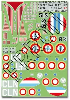 Azur From Stampe Пластиковая модель Декаль AZUFR0X20 1/72 SV.4 (Французская армия/флот) (Самолет)
