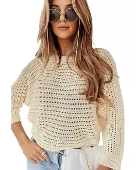 Azura Exchange Абрикосовый ажурный вязаный свитер с рукавами-браслетами S абрикосовый