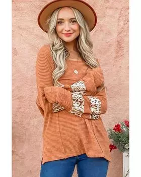 Azura Exchange Абрикосовый леопардовый топ с открытым швом и вафельным узором M абрикосовый