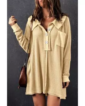 Azura Exchange Абрикосовый вафельный трикотажный топ с длинными рукавами на пуговицах XL абрикосовый