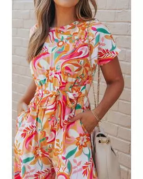 Azura Exchange Комбинезон с абстрактным принтом и вырезом-замочной скважиной на спине L разноцветный