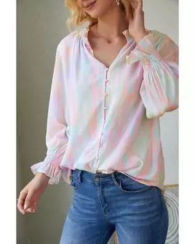 Azura Exchange Abstract Print Frilled Buttoned Shirt M разноцветный