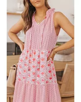 Azura Exchange Платье макси без рукавов с абстрактным принтом S розовый