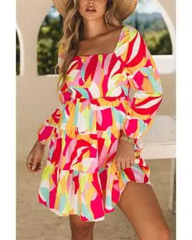 Azura Exchange Abstract Print Square Neck Dress M разноцветный