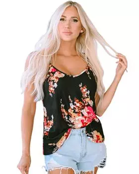 Azura Exchange Adjustable Spaghetti Strap V Neck Tank Top S чёрный