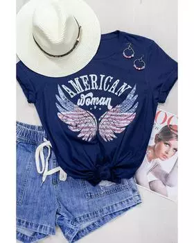 Azura Exchange American Woman Eagle Wing Flag Graphic Tee XL синий