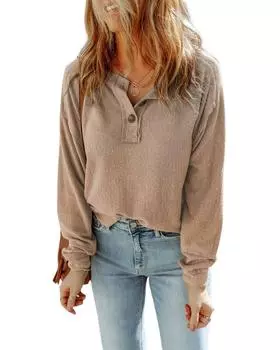 Azura Exchange Абрикосовый топ с разрезом на шее и пуговицами в стиле ретро с длинными рукавами L абрикосовый