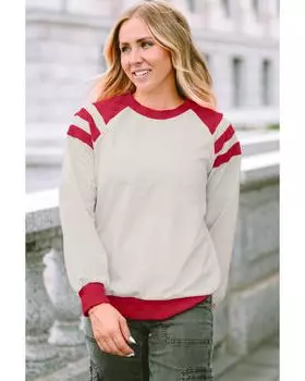 Azura Exchange Apricot Color Block Raglan Long Sleeve Top S абрикосовый