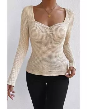 Azura Exchange Apricot Square Neck Ruched Textured Knit Top XL абрикосовый