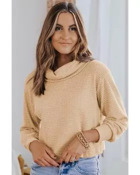 Azura Exchange Apricot Waffle Knit Turtleneck Top XL абрикосовый
