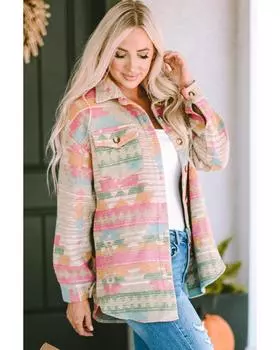 Azura Exchange Куртка с ацтекским принтом, накладным карманом и пуговицами XL разноцветный