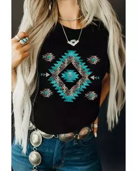 Azura Exchange Aztec Printed Crewneck Graphic Tee M чёрный