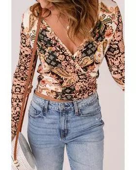 Azura Exchange Baroque Print Wrap V Neck T Shirt M белый