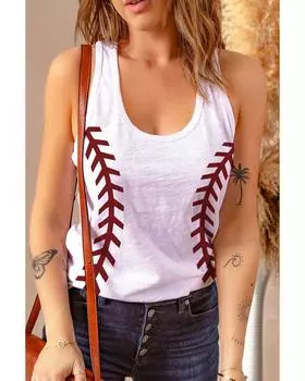 Azura Exchange Baseball Print Graphic Tank Top S белый