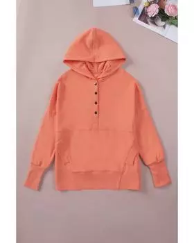 Azura Exchange Batwing Sleeve Pocketed Henley Hoodie M оранжевый