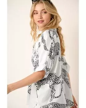 Azura Exchange Бежевая рубашка с принтом гепарда на пуговицах и коротким рукавом L бежевый