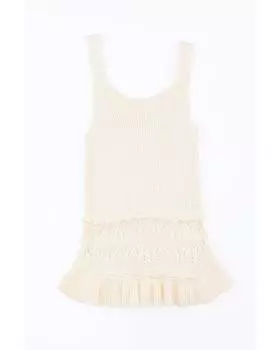 Azura Exchange Beige Crochet Ruffled Hem Knitted Vest M бежевый