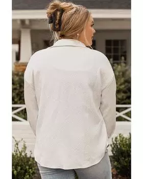 Azura Exchange Beige Plus Size Textured Flap Pockets Jacket 2X бежевый