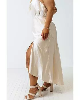 Azura Exchange Бежевая атласная юбка с разрезом и оборками, высокая талия, размер плюс 2X бежевый