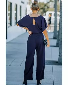 Azura Exchange Belted Wide Leg Jumpsuit 3XL синий