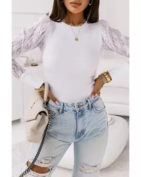 Azura Exchange Белый кружевной топ с ребристым узором и рукавами L белый