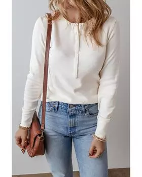 Azura Exchange Белый однотонный вафельный топ с длинным рукавом и застежкой на полпуговицы S белый