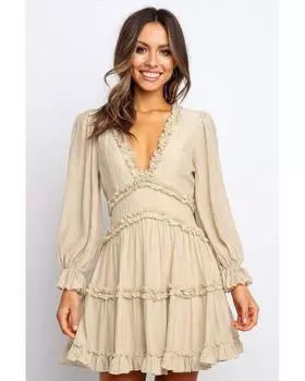 Azura Exchange Бежевое платье с V-образным вырезом и оборками на открытой спине XL бежевый