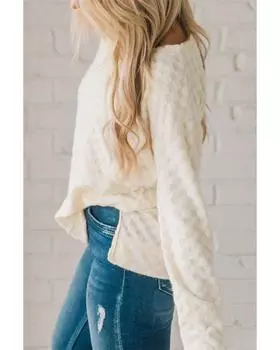 Azura Exchange Бежевый однотонный текстурированный топ с прорезями для больших пальцев S бежевый