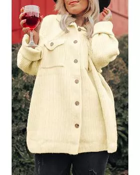 Azura Exchange Бежевый плюс размер ребристый жакет с клапаном и воротником-стойкой 1X бежевый