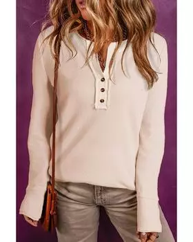 Azura Exchange бежевый вафельный трикотажный текстурированный топ Henley L бежевый