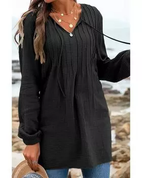 Azura Exchange Черный повседневный плиссированный V-образный вырез текстурированный свободный топ L чёрный