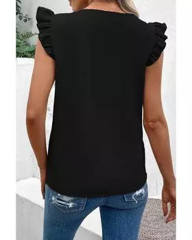 Azura Exchange Черная контрастная блузка с V-образным вырезом и рукавами-крылышками M чёрный