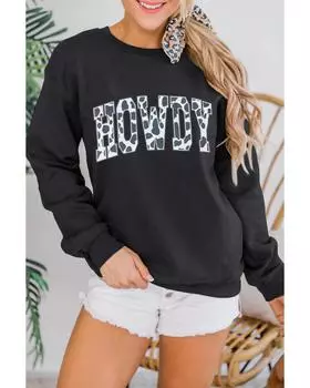 Azura Exchange Black Cow HOWDY Graphic Pullover Sweatshirt S чёрный
