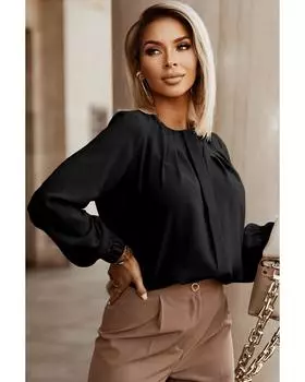 Azura Exchange Черная рубашка с круглым вырезом и присборенными эластичными манжетами M чёрный