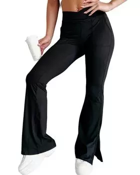 Azura Exchange Black Cross Waist Pocketed Split Hem Flared Leggings XL чёрный