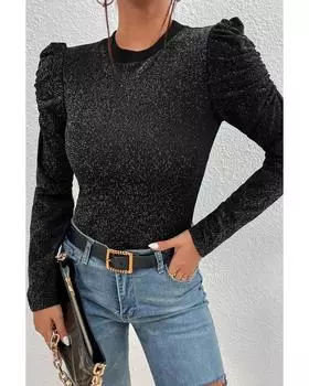 Azura Exchange Черный облегающий топ с металлическим принтом и рукавами Gigot M чёрный