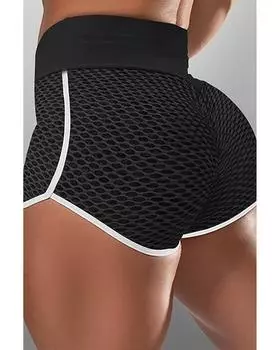 Azura Exchange Black High Waist Honeycomb Contrast Stripes Butt Lifting Yoga Shorts M чёрный
