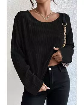Azura Exchange Black Lettuce Cuffs Drop Shoulder Loose Ribbed Knit Top L чёрный