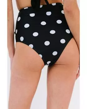 Azura Exchange Black Polka Dot Print Front Tie High Waist Bikini Bottoms S чёрный
