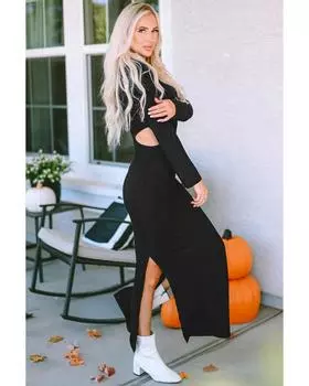 Azura Exchange Black Ribbed Twist Cutout Dress XL чёрный