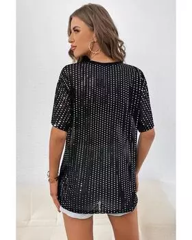 Azura Exchange Черная прозрачная футболка с открытыми плечами и пайетками S чёрный