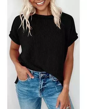 Azura Exchange Black Textured Knit Exposed Stitching T-shirt M чёрный