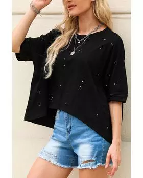 Azura Exchange Bleached Distressed Asymmetric Hem Tee L чёрный