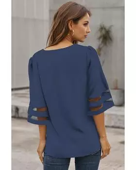 Azura Exchange Blue Flare Sleeve V Neck Loose Blouse M синий