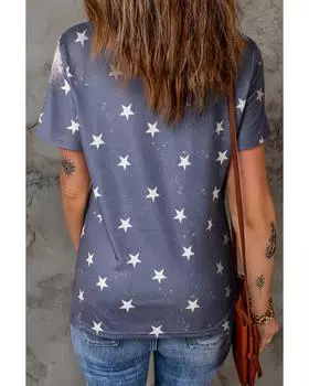 Azura Exchange Blue Happy 4th Of July Bleached Stars Print T Shirt S синий